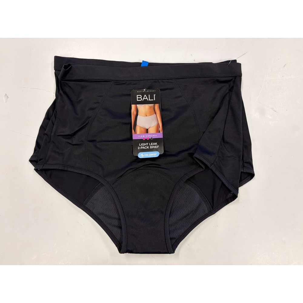 Bali Light Leak Brief 2-Pack Firm Control Shapewear Panties Black XL DFS064 NWT
